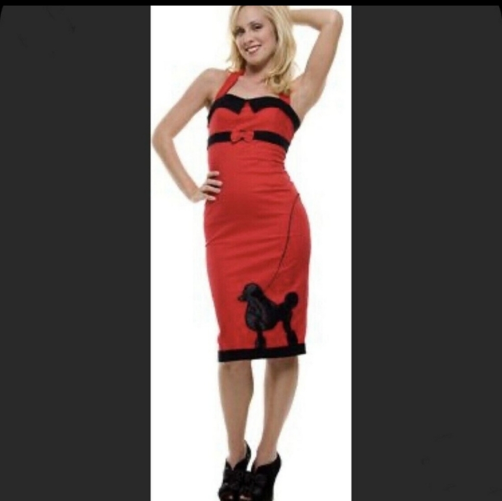 Collectif London Red Black Poodle Dress Rockabilly